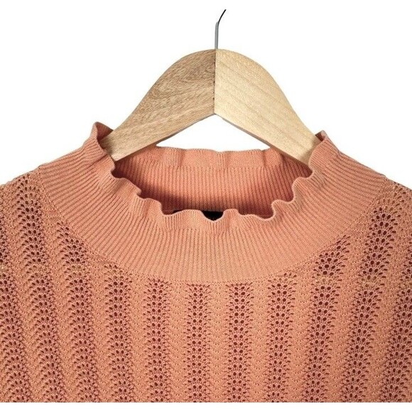 J Crew Women Ruffle Sweater M Peach Sheer Preppy Pastel Pointelle 100% Cotton - Picture 4 of 12